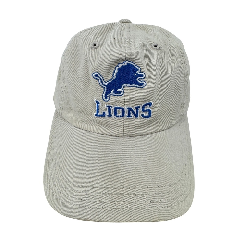 Detroit Lions Hat‎ Cap Tan Blue Embroidered Logo Adjustable Strap Mens